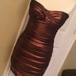 Bebe Bronze Strapless Mini Dress